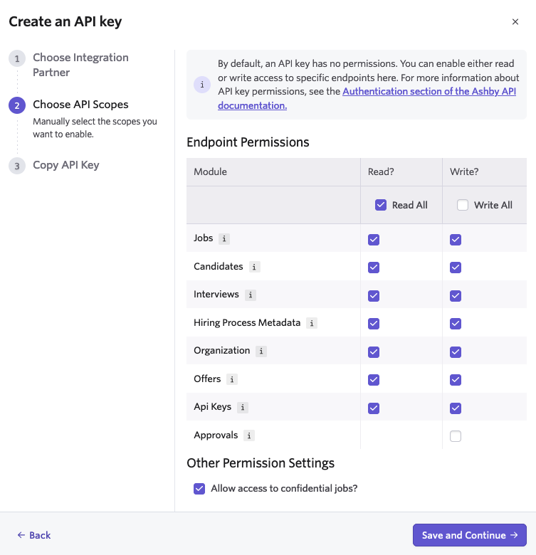 API Key dialog